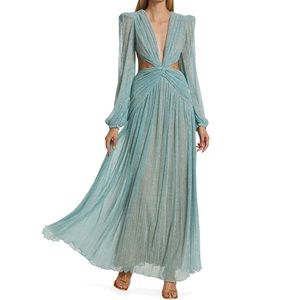 PatBo Sparkly Plunge Cutout Gown, Seafoam, 8